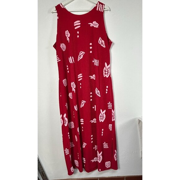 Casual Land Womens Red Seashell Print Sleeveless Maxi Dress Size XL Scoop Neck - Picture 2 of 7